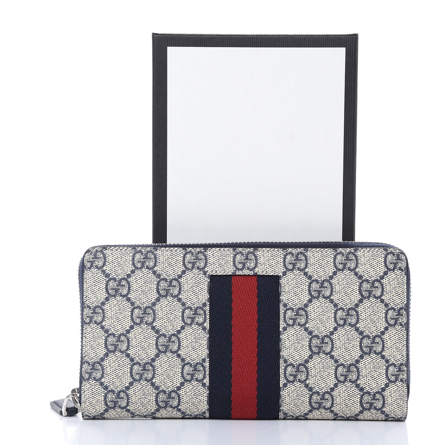 Gucci GG Supreme Monogram Web Zip Around Wallet Beige Blue 8 of 8