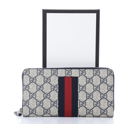 Gucci GG Supreme Monogram Web Zip Around Wallet Beige Blue 8 of 8