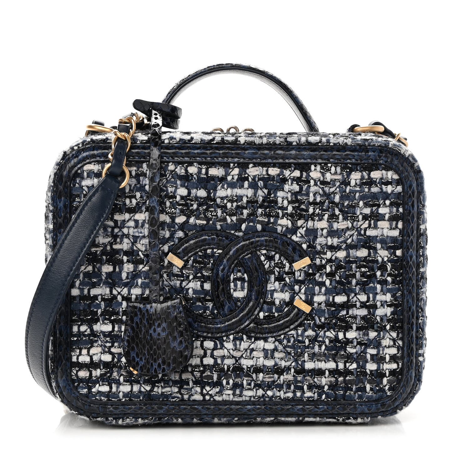 Tweed Snakeskin Quilted Medium CC Filigree Vanity Case Dark Navy