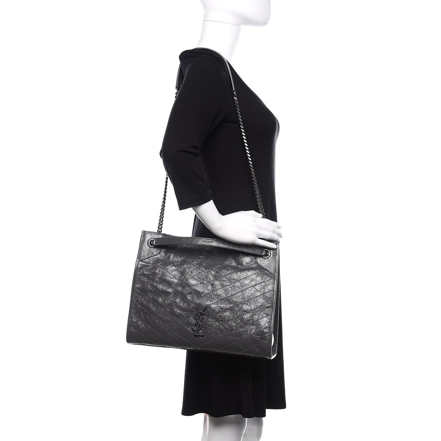 Crinkled Calfskin Matelasse Monogram Medium Niki Shopper Tote Smog