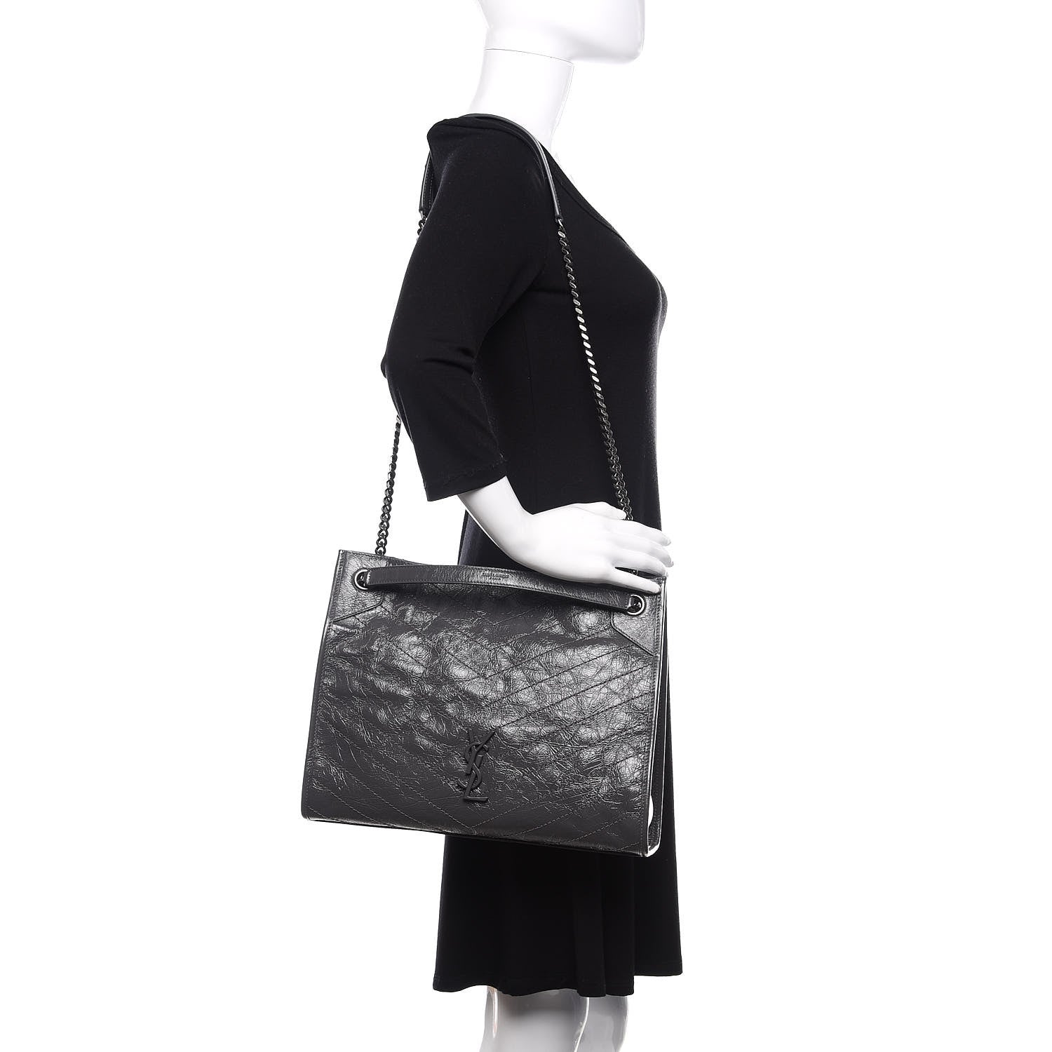 Saint Laurent Crinkled Calfskin Matelasse Monogram Medium Niki Shopper Tote Smog 3 of 11