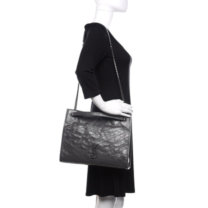 Saint Laurent Crinkled Calfskin Matelasse Monogram Medium Niki Shopper Tote Smog 3 of 11