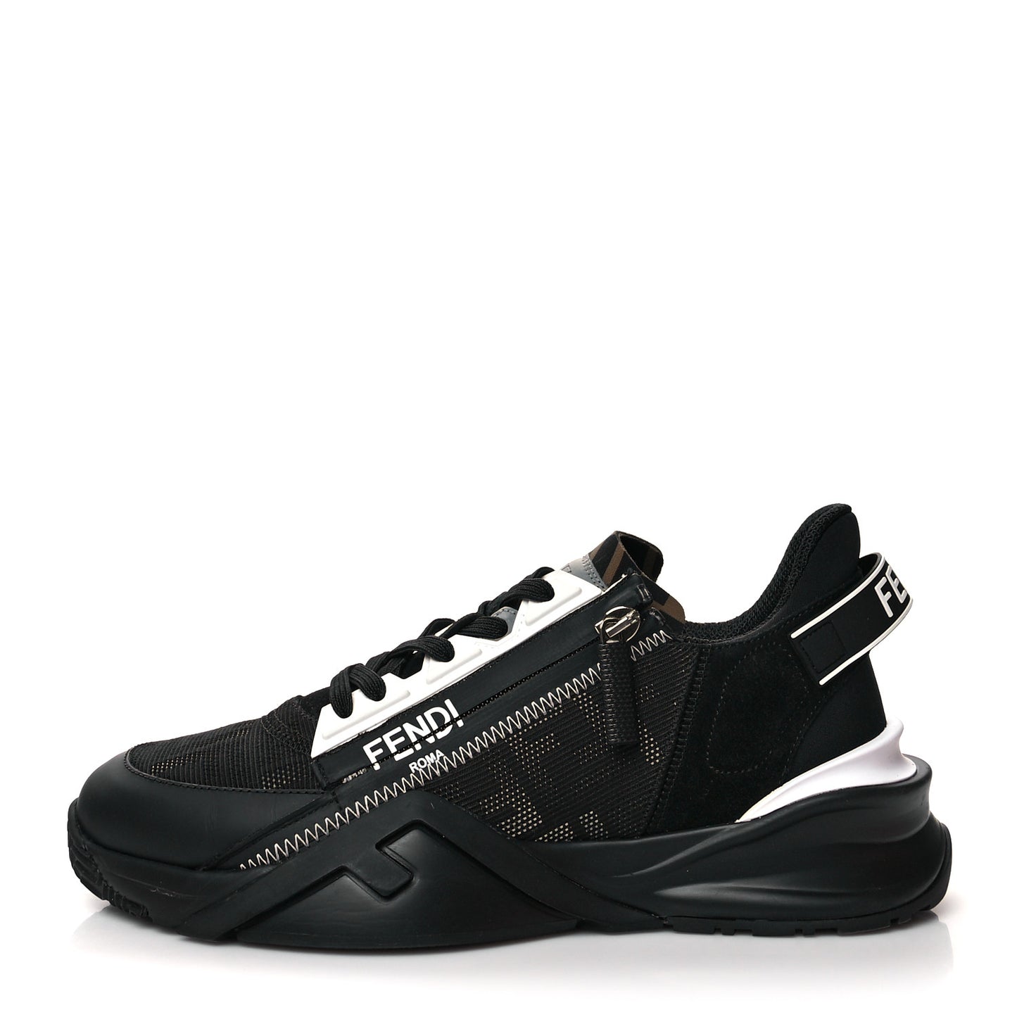 Nylon Lycra FF Womens Fendi Flow Low Top Sneakers 39 Black Silver Anthracite