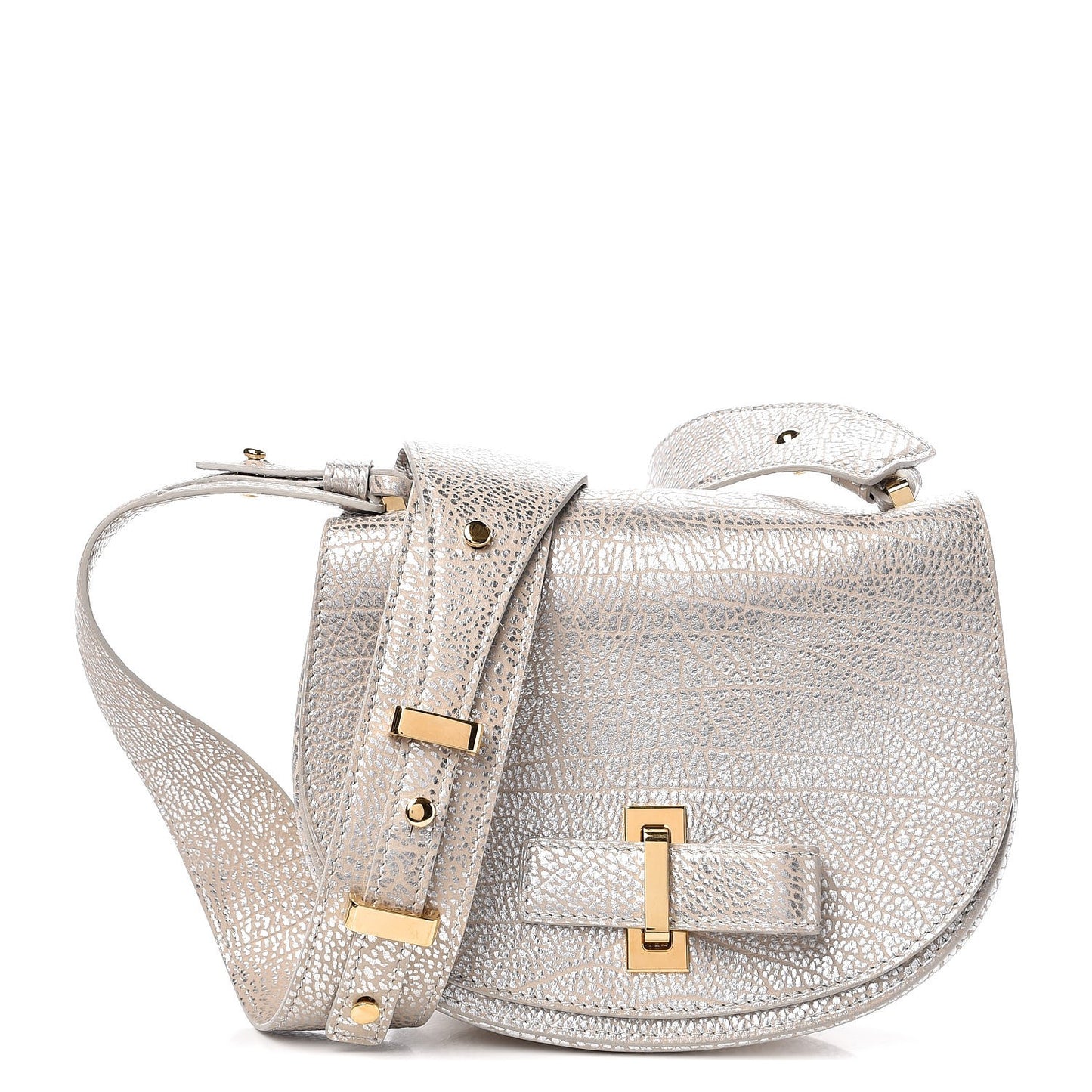 Metallic Crispy Calfskin Mini Le Mutin Saddle Bag Antique Silver