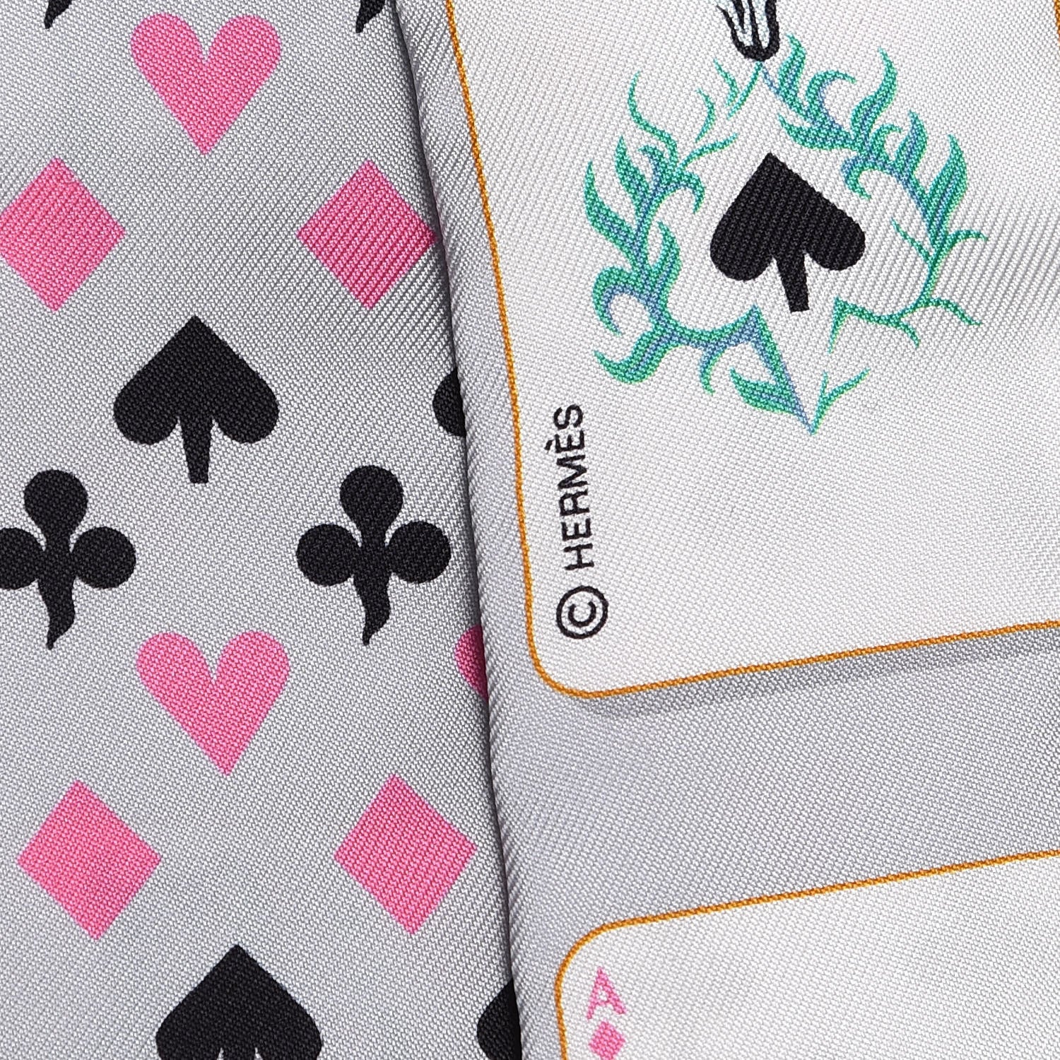 Hermes Silk Jeu de Cartes Twilly Gris Perle Rose Noir 4 of 5