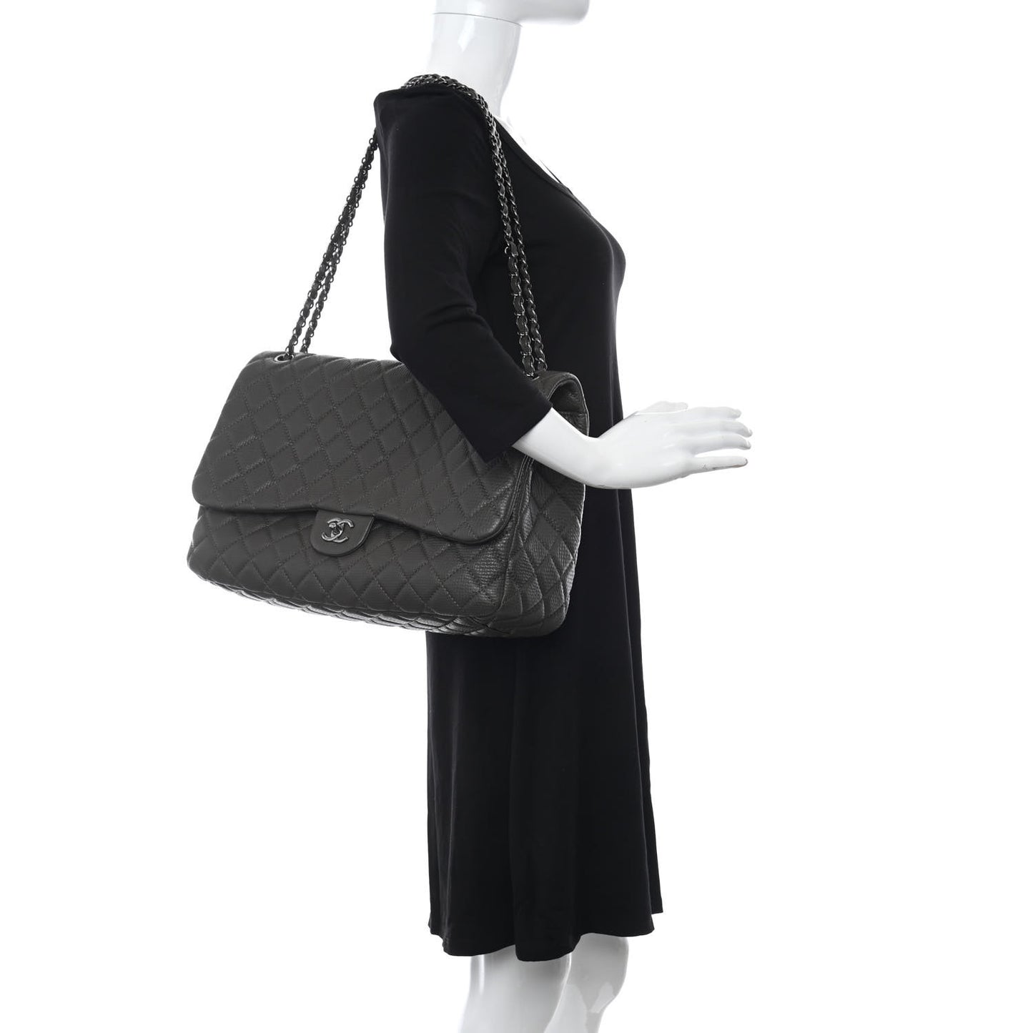 Calfskin Quilted Small XXL Travel Flap Bag Grey