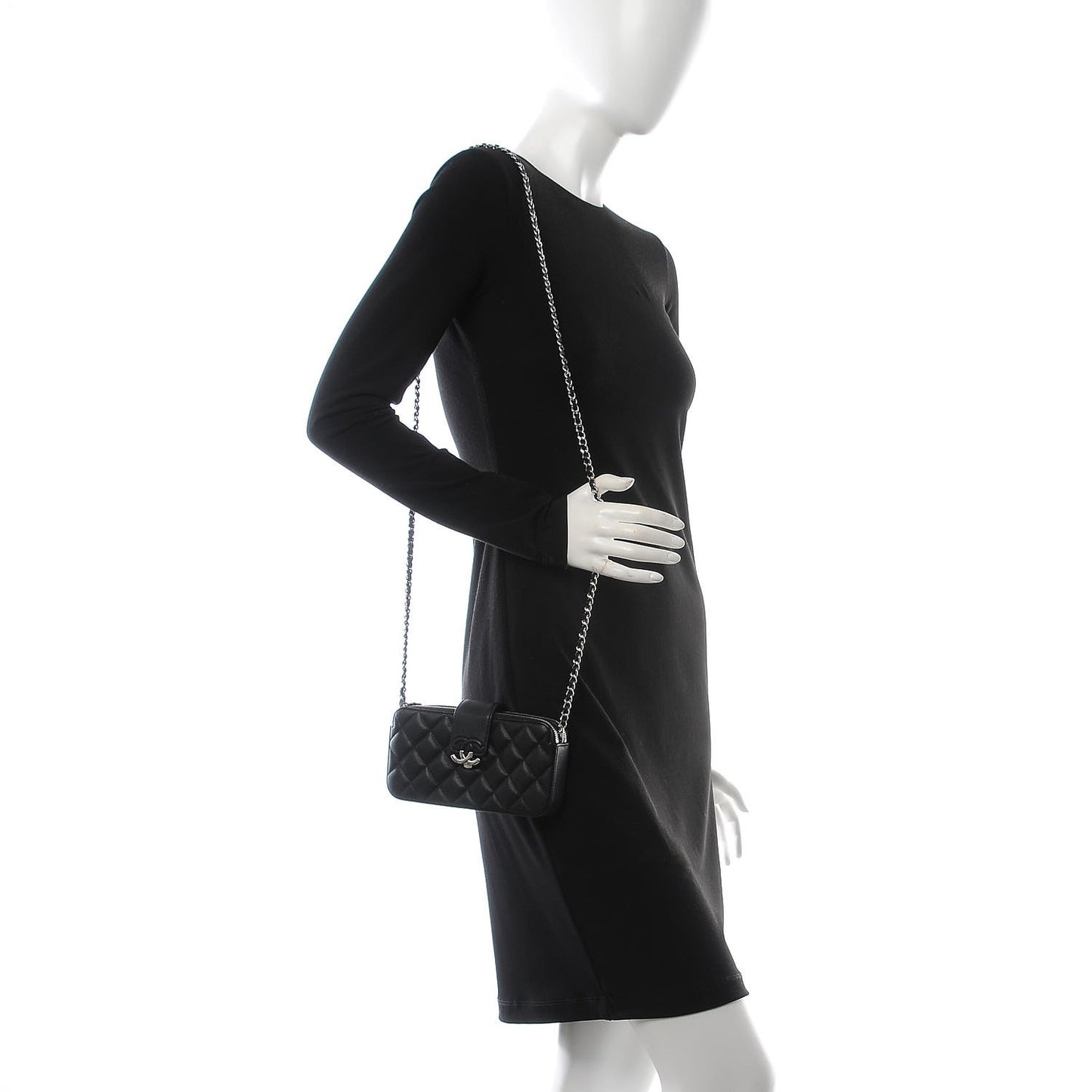 Lambskin Quilted CC Box Clutch With Chain Black