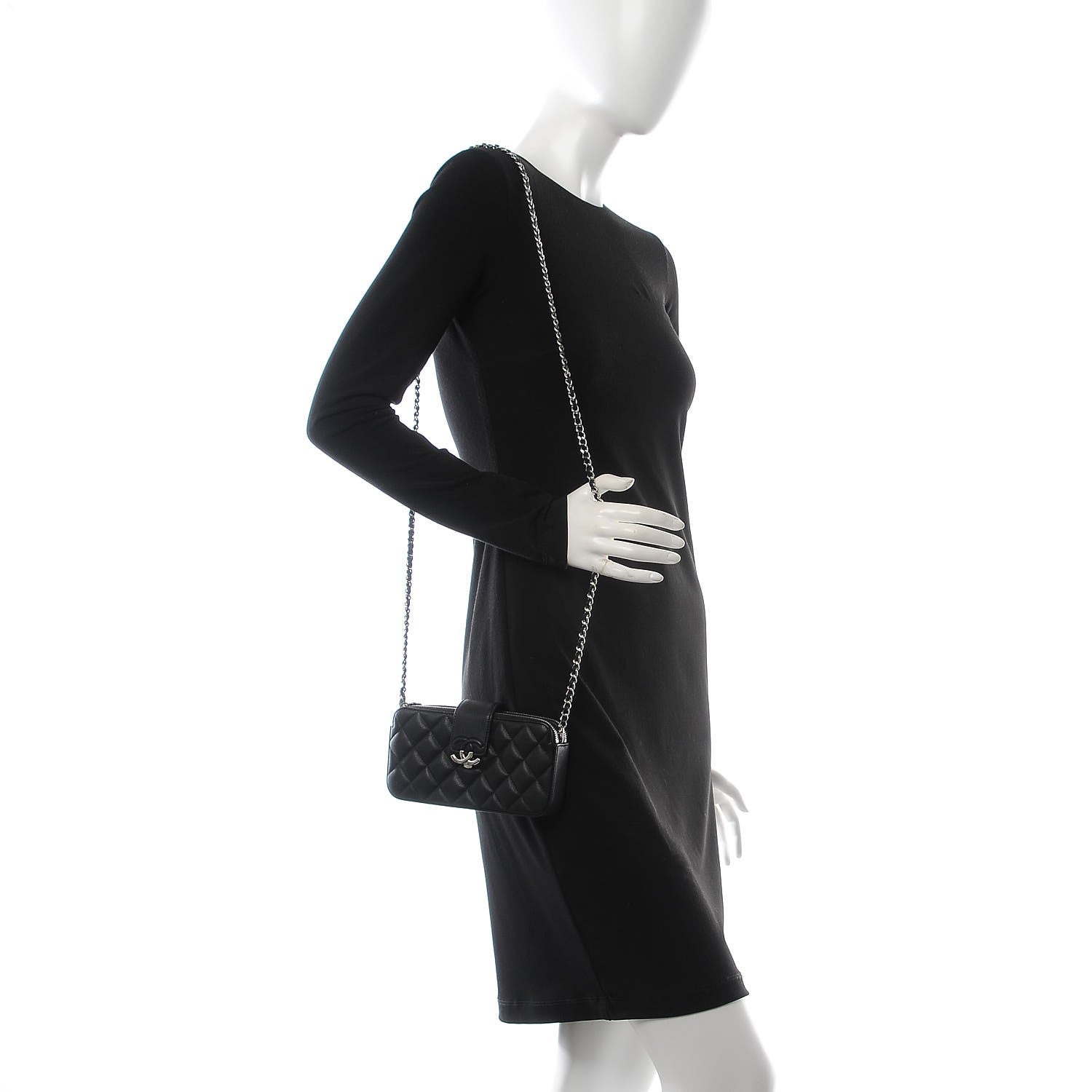 Chanel Lambskin Quilted CC Box Clutch With Chain Black 2 of 9