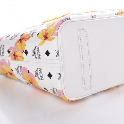 MCM Visetos Floral Print Medium Essential Zip Top Shopper Tote White 9 of 10