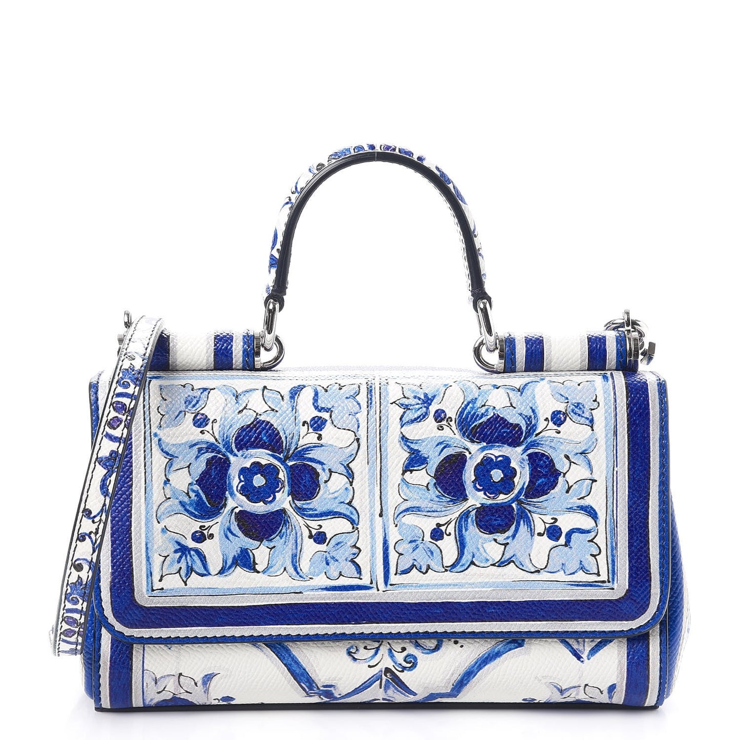 Dauphine Majolica Printed Micro Miss Sicily Satchel White Blue