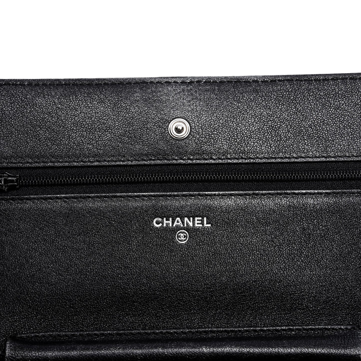 Metallic Perforated Lambskin Quilted Wallet On Chain WOC Black