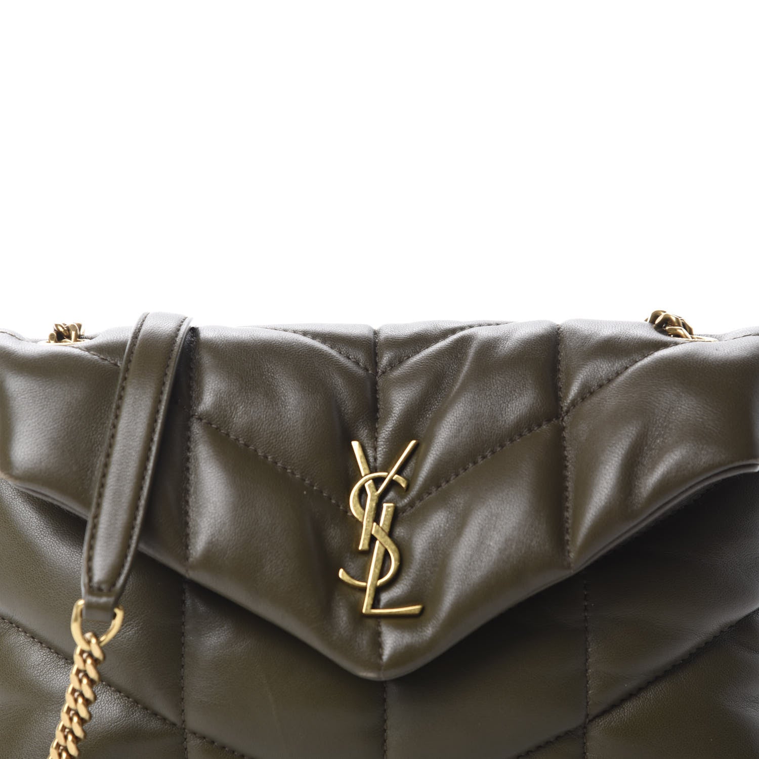 Saint Laurent Lambskin Quilted Toy Loulou Puffer Monogram Chain Satchel Seaweed 11 of 12
