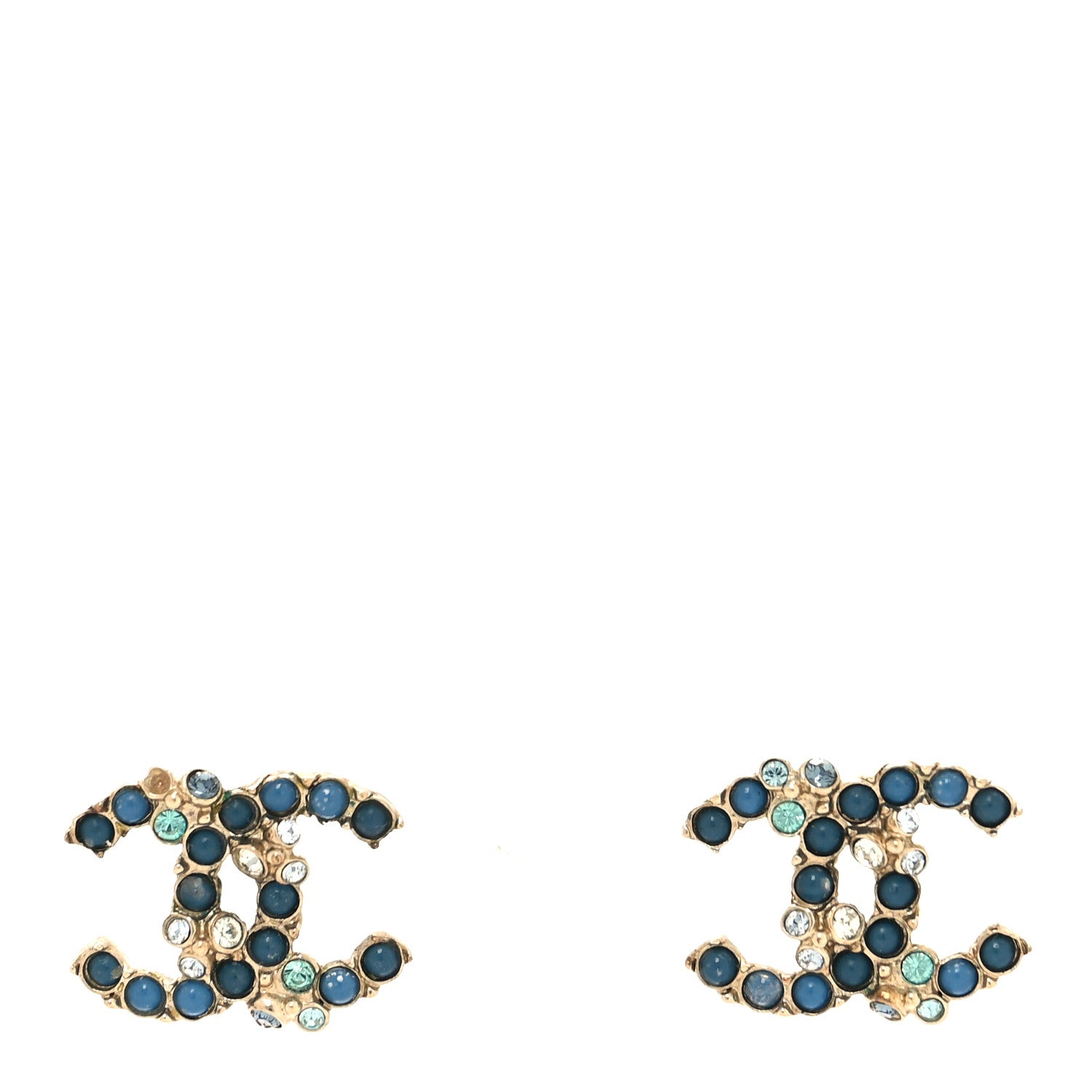 Chanel Crystal CC Earrings Gold Blue 1 of 4