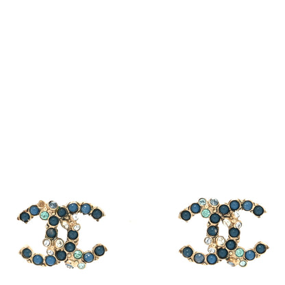 Chanel Crystal CC Earrings Gold Blue 1 of 4