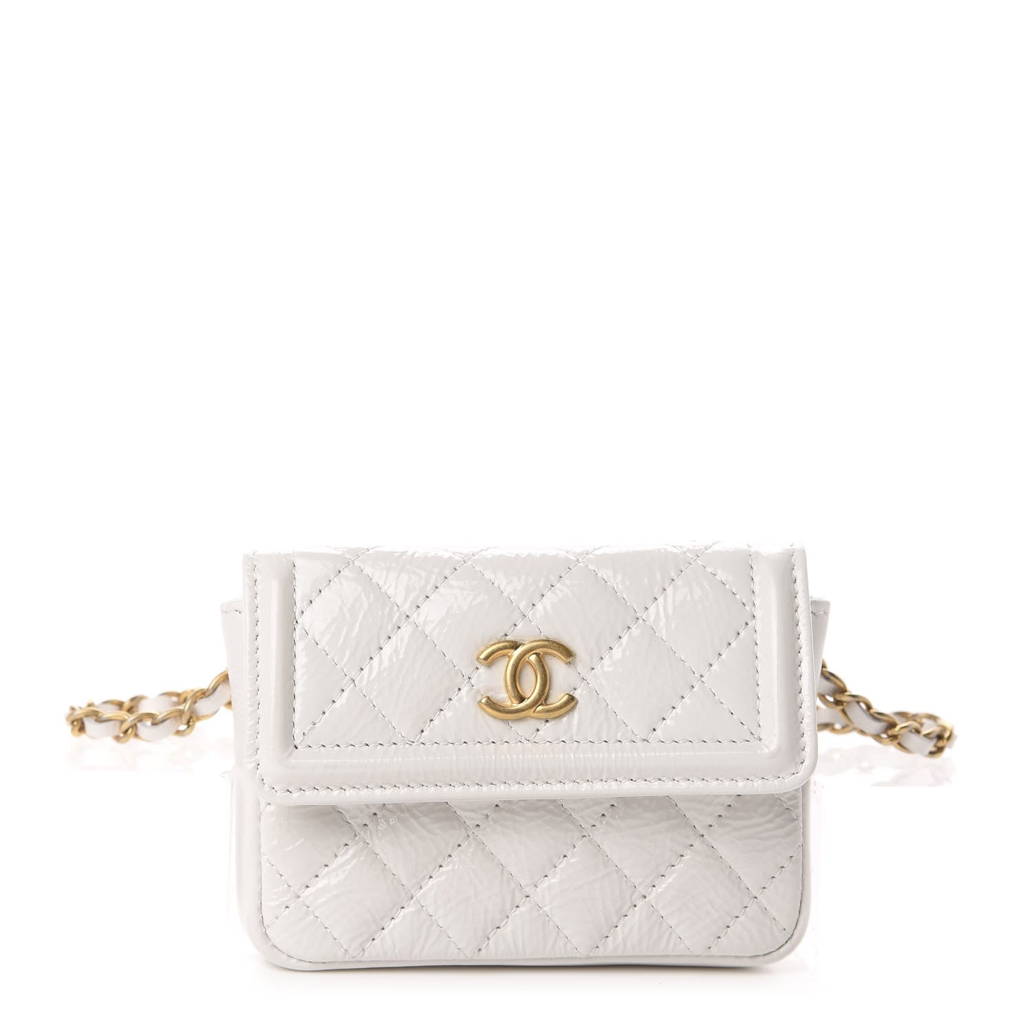 Chanel Shiny Aged Calfskin Quilted Waist Belt Bag White 1 of 12