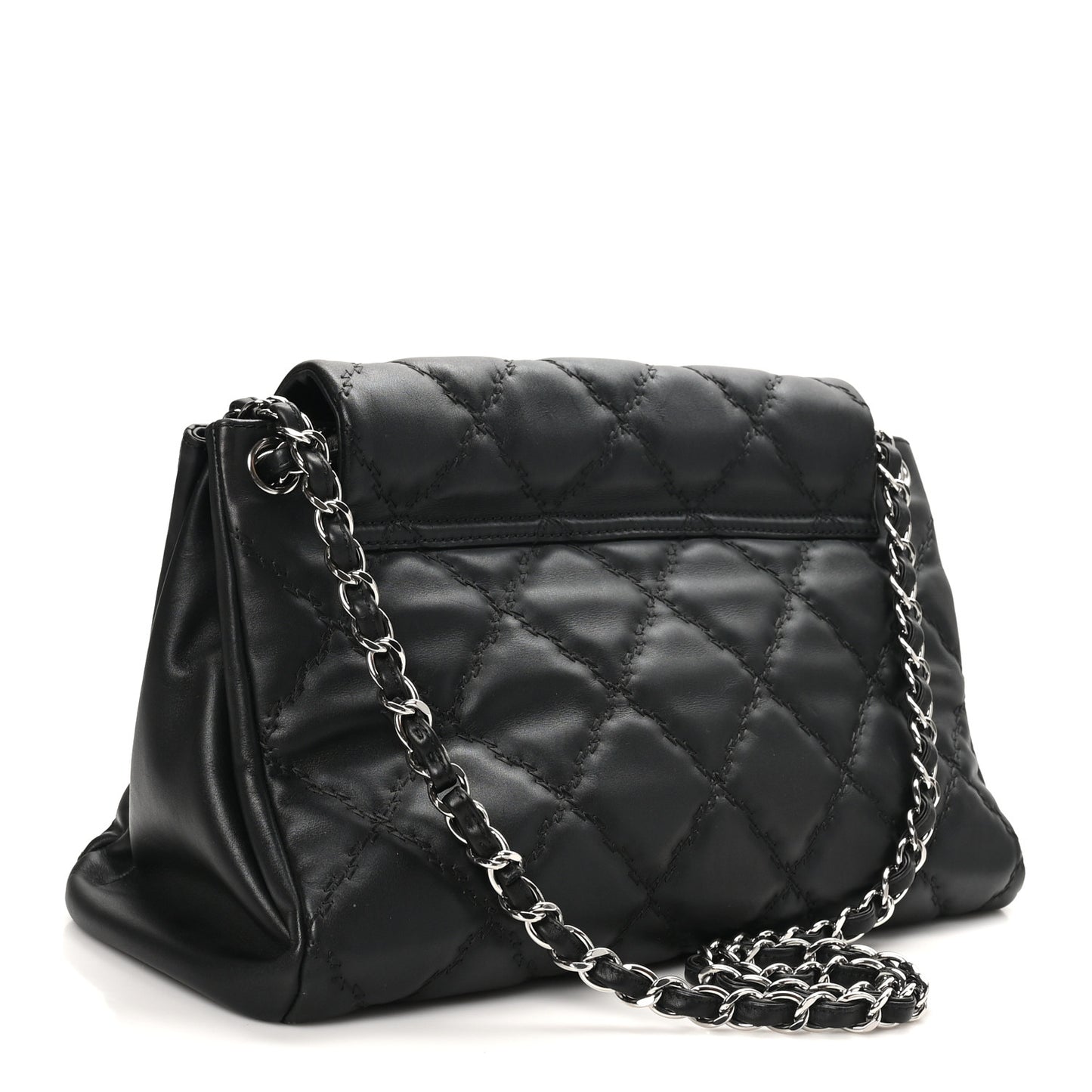 Calfskin Double Stitch Large Hamptons Flap Bag Black