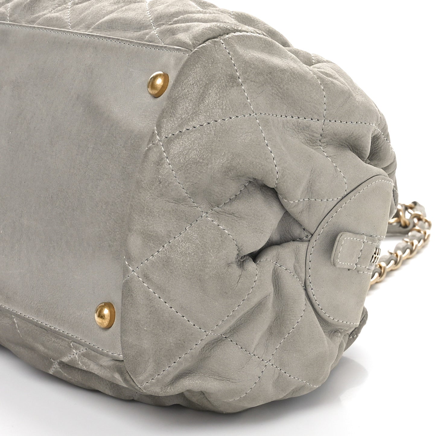 Iridescent Calfskin Chic Quilt Bowling Bag Grey
