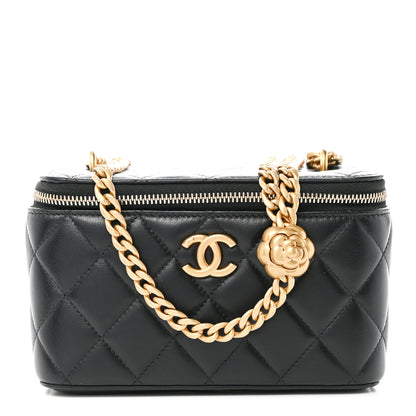 Chanel Lambskin Quilted Sweet Camellia Small Vanity Case With Chain Black 1 of 10
