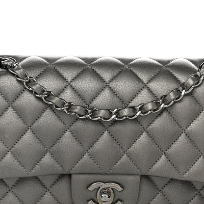 Chanel Metallic Calfskin Quilted Medium Double Flap Ruthenium Ruthenium 8 of 11