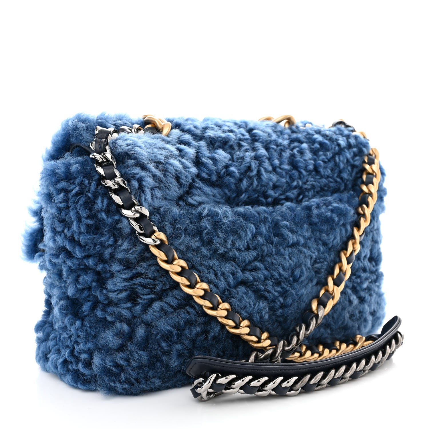 Chanel Shearling Sheepskin Large Chanel 19 Flap Blue 3 of 10