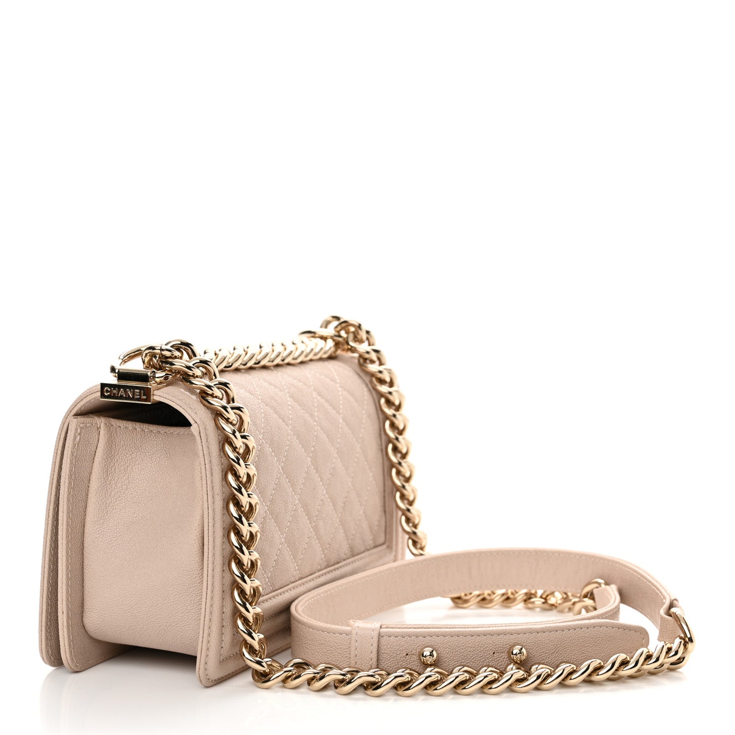Caviar Quilted Small Boy Flap Light Beige
