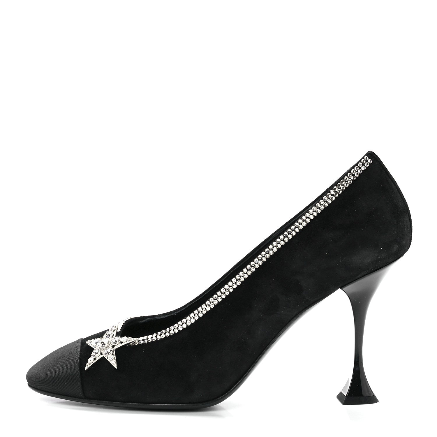 Chanel Suede Grosgrain Crystal Star Pumps 40 Black 1 of 8