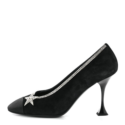Chanel Suede Grosgrain Crystal Star Pumps 40 Black 1 of 8