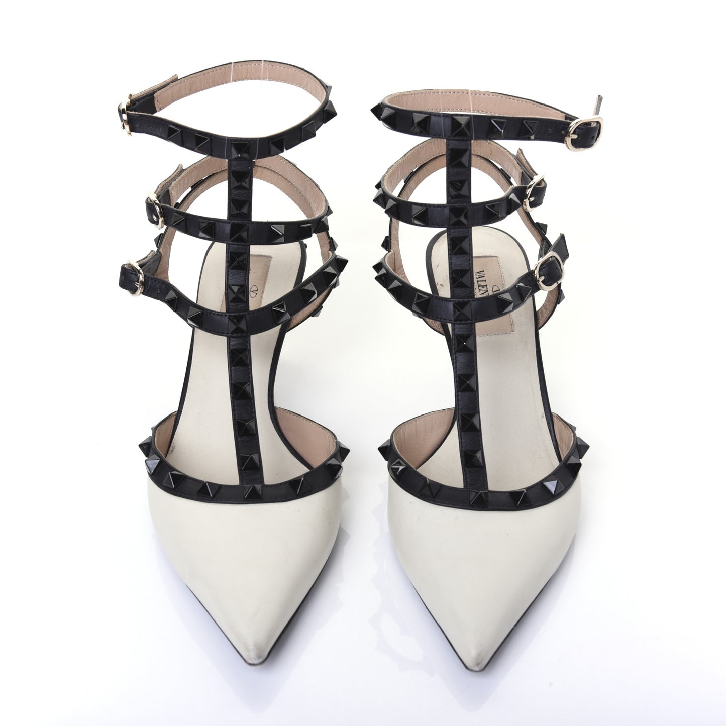 Nappa Rockstud Ankle Strap 65mm Pumps 38 Light Ivory Black