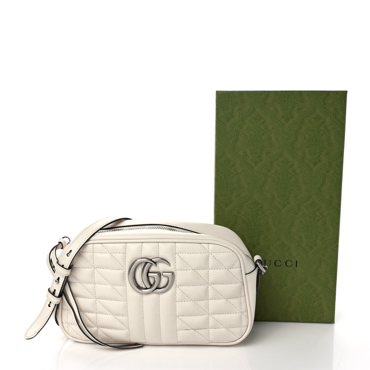 Calfskin Matelasse Aria Small GG Marmont Chain Shoulder Bag Mystic White