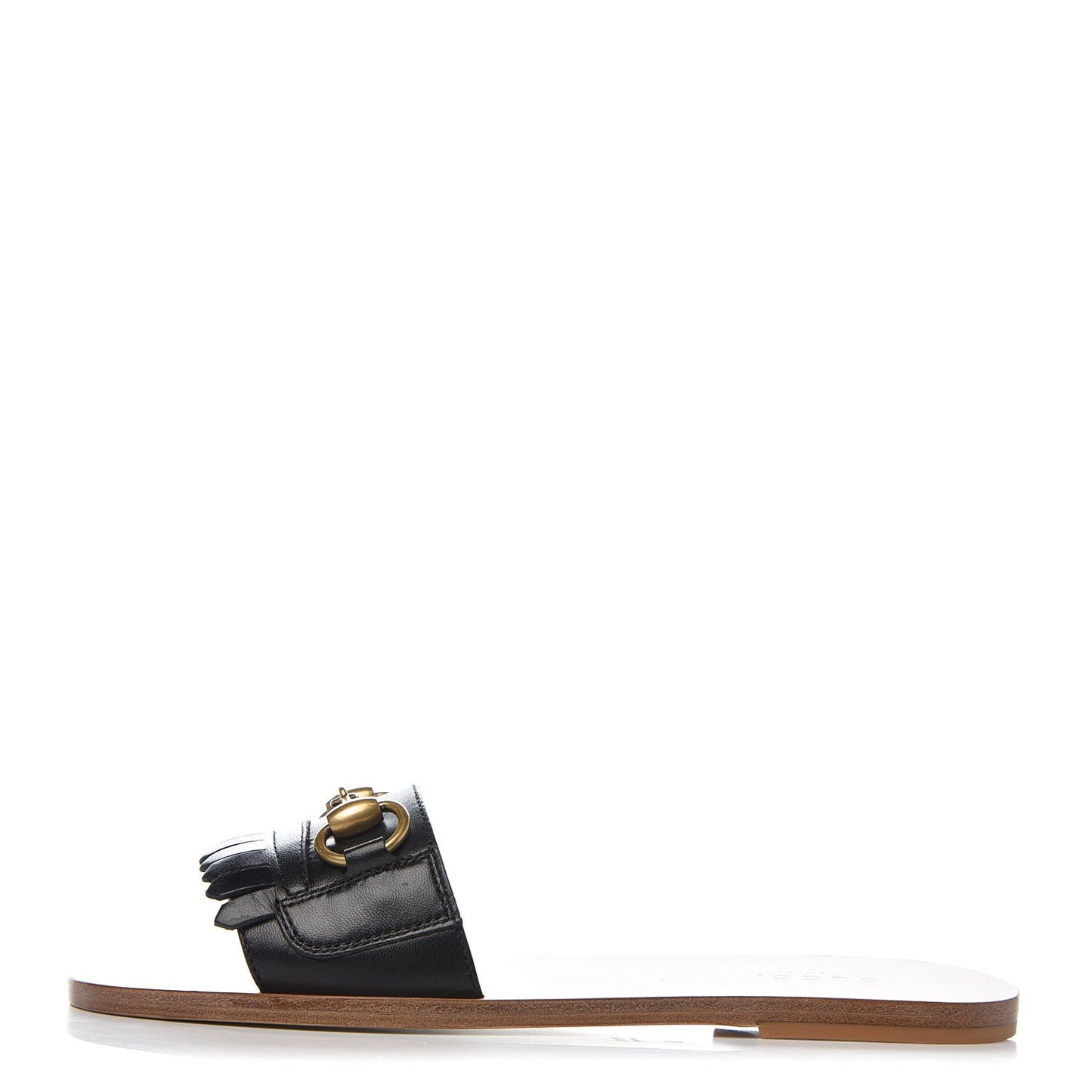 Malaga Kid Fringe Horsebit Slide Sandals 36 Black