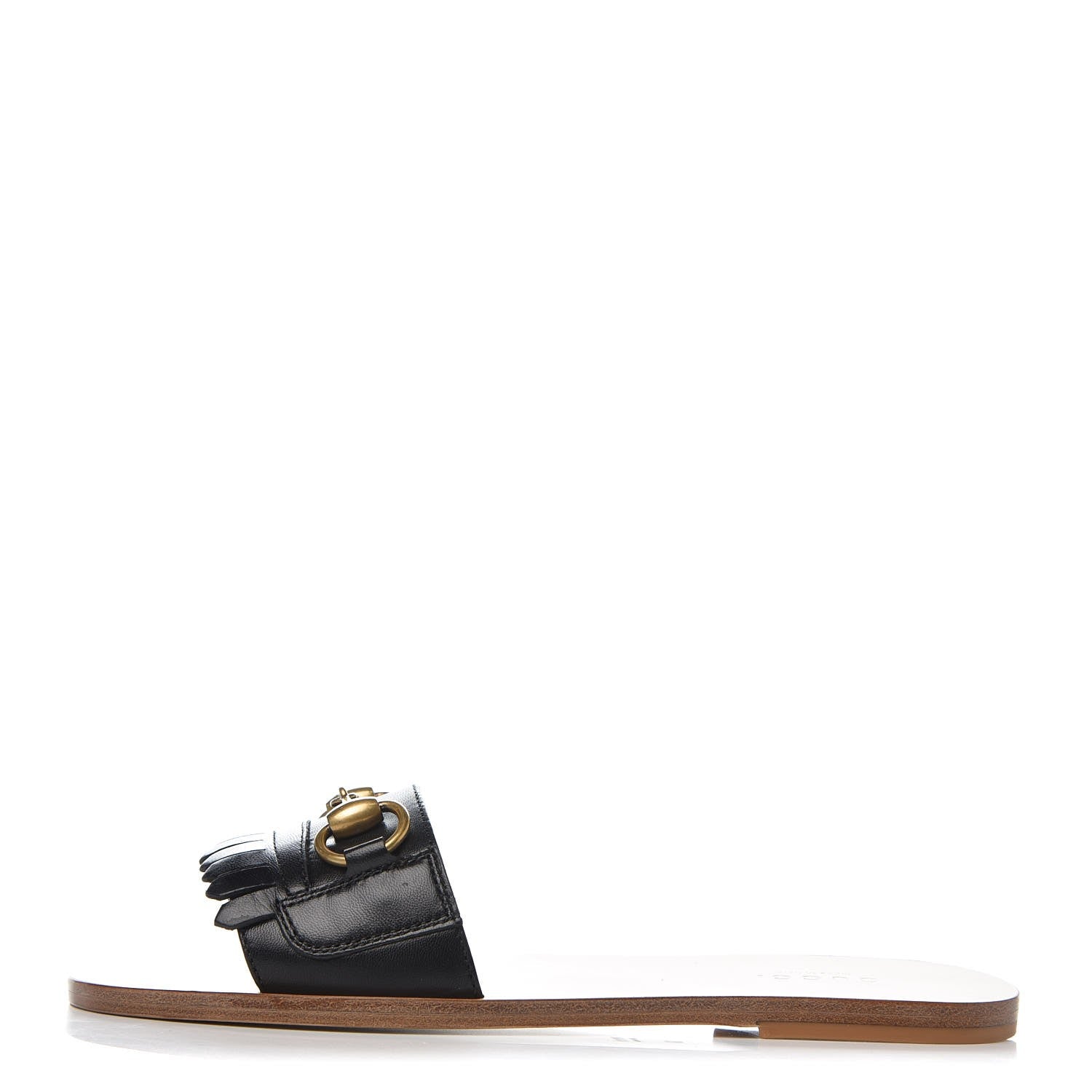 Gucci Malaga Kid Fringe Horsebit Slide Sandals 36 Black 1 of 10