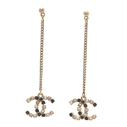 Chanel Crystal CC Drop Earrings Pink Grey Gold 1 of 3