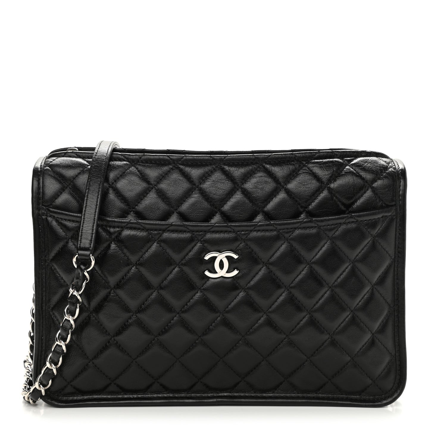 Aged Calfskin Quilted Large Working Vibe Camera Case Black