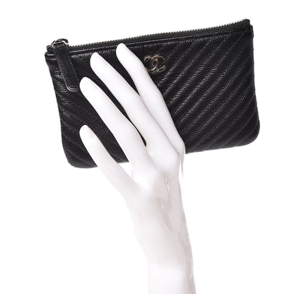 Chanel Caviar Chevron Quilted Small Cosmetic Case Black 2 of 8