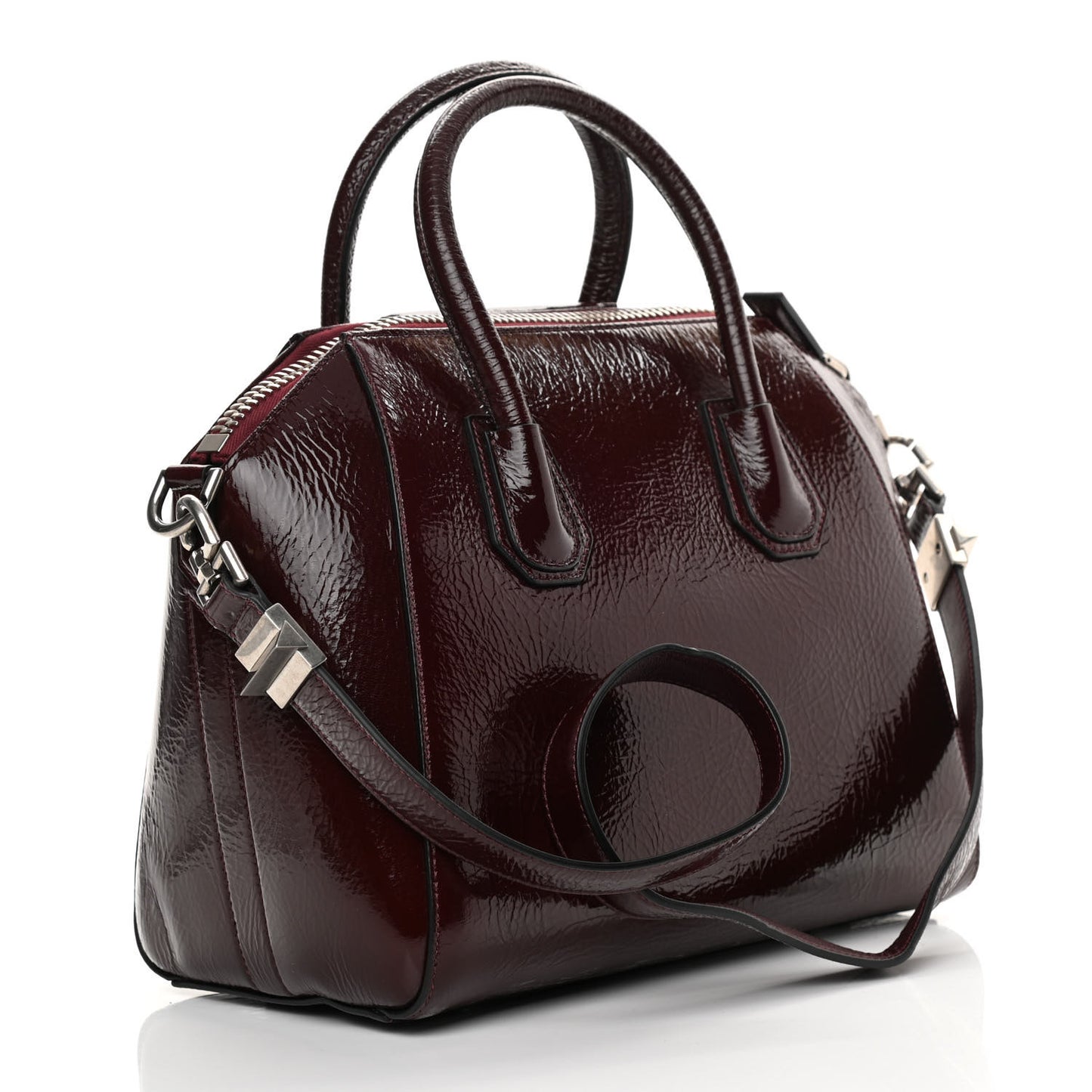 Crinkled Patent Calfskin Small Antigona Aubergine