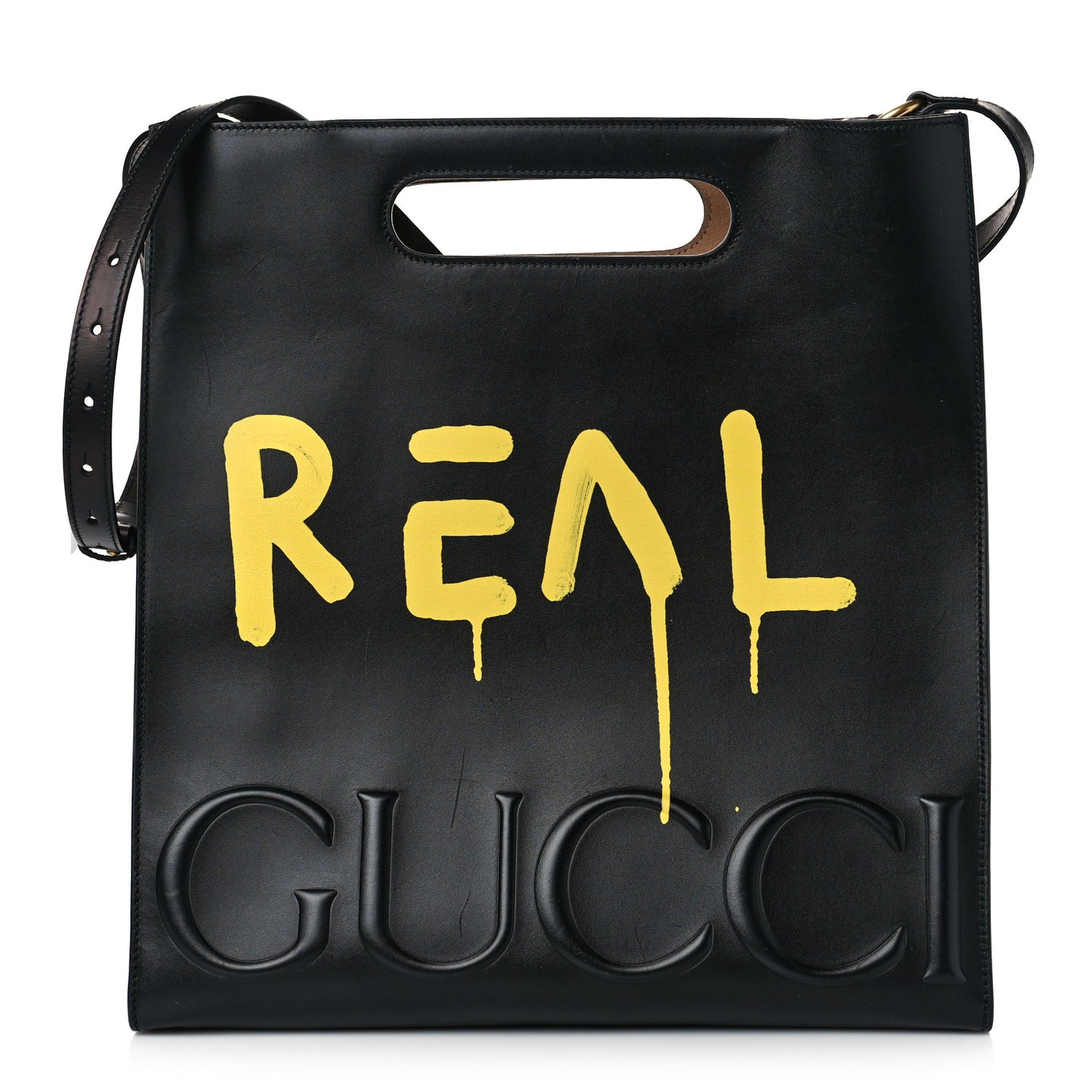 Calfskin GucciGhost Real Medium XL Tote Black Yellow