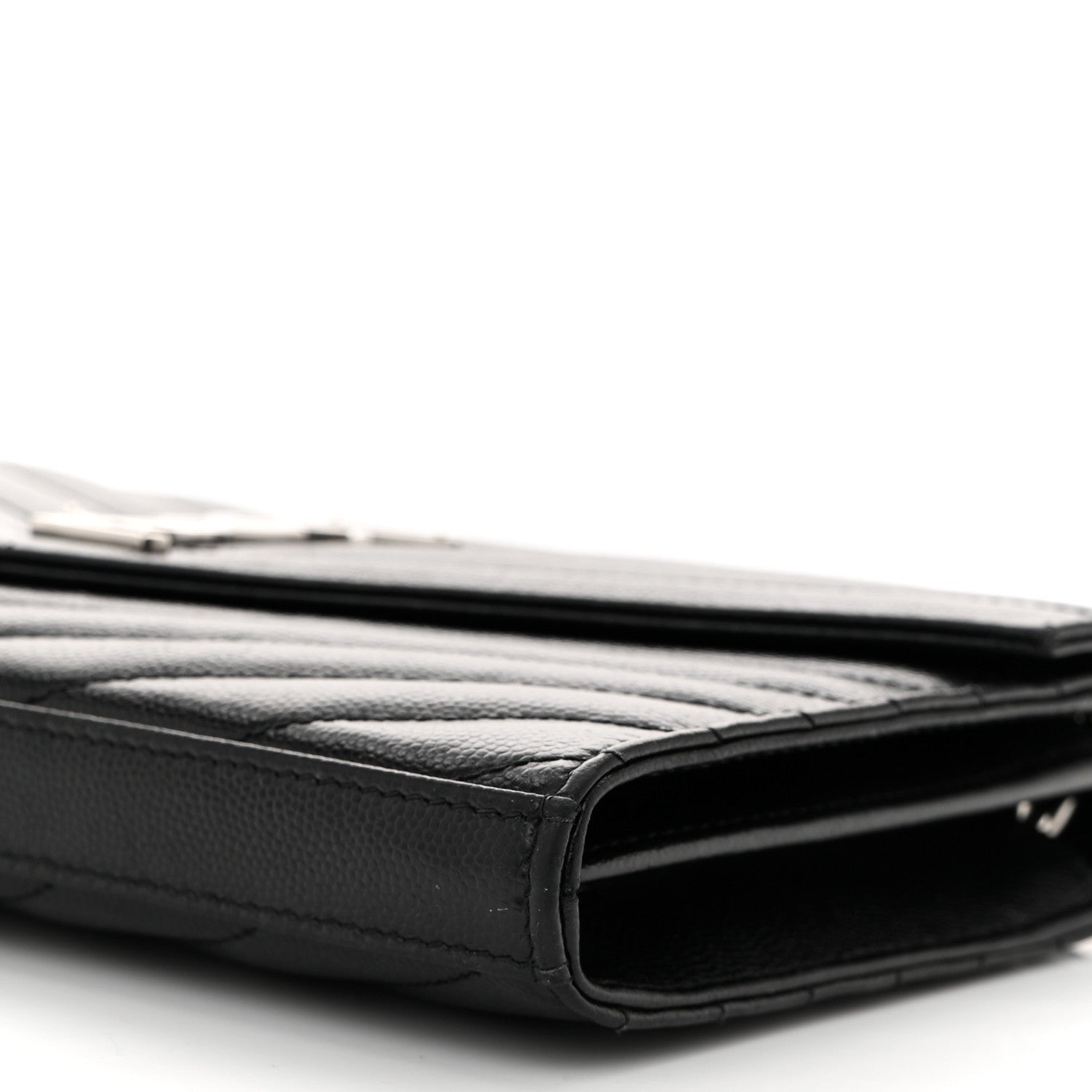Saint Laurent Grain De Poudre Matelasse Chevron Monogram Chain Wallet Black 10 of 10