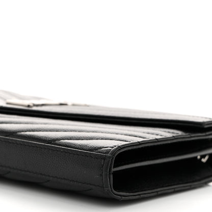 Saint Laurent Grain De Poudre Matelasse Chevron Monogram Chain Wallet Black 10 of 10