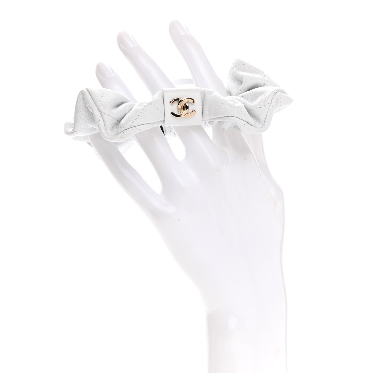 Lambskin Quilted CC Hair Scrunchie White