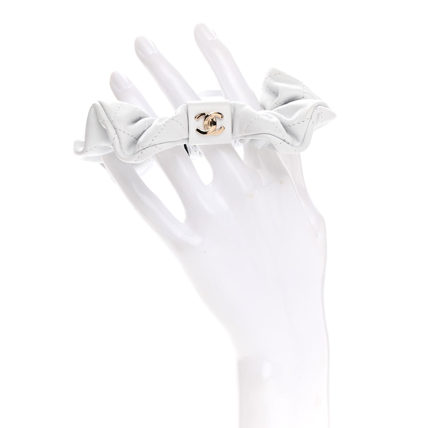 Chanel Lambskin Quilted CC Hair Scrunchie White 2 of 5