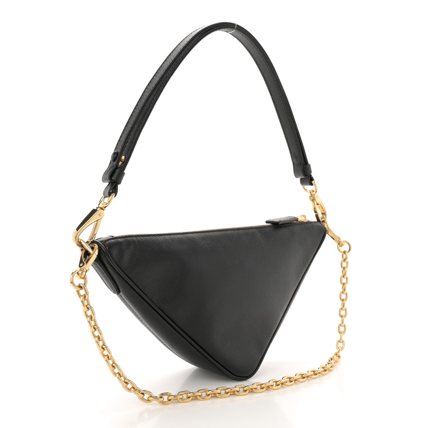 Prada Saffiano Lux Triangle Logo Embossed Mini Triangle Bag Black 3 of 10