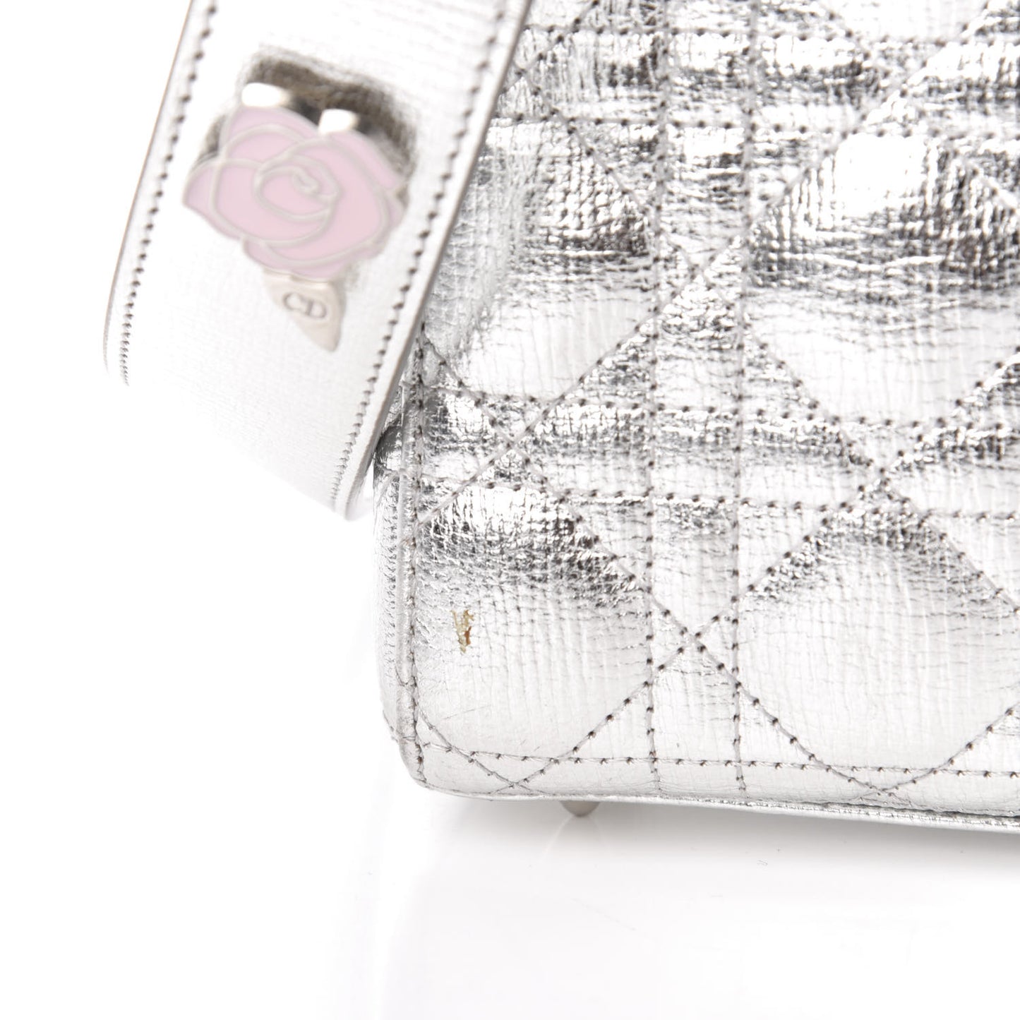 Metallic Grained Calfskin Cannage Small Lucky Badges My Lady Dior Silver