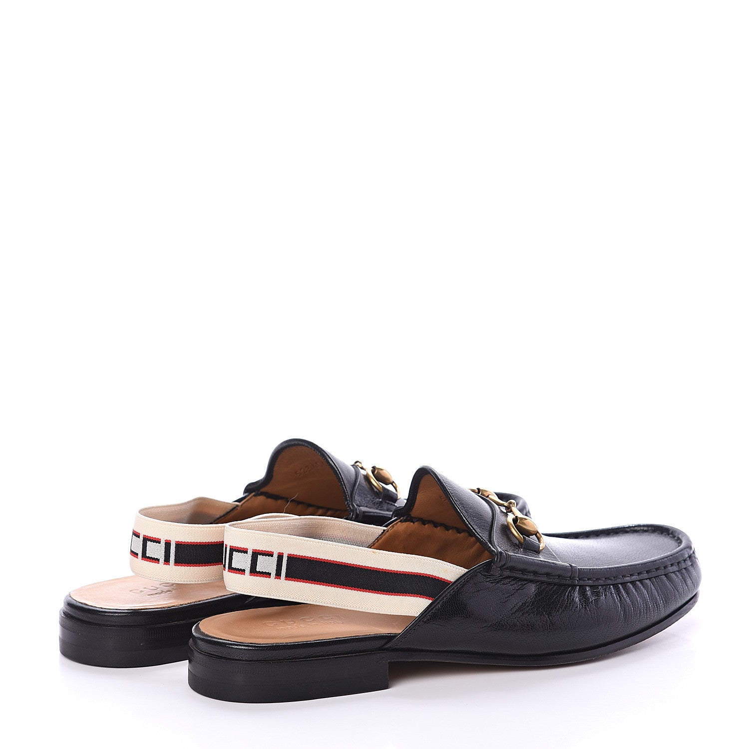 Gucci Goatskin Stripe Mens Horsebit Slingback Slippers 9 Black 4 of 7