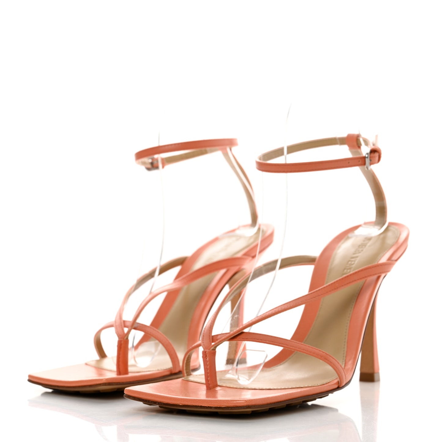 Lambskin Stretch Multi Strap 90mm Sandals 38 Papaya