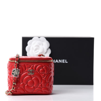 Chanel Lambskin Camellia Embossed Mini Vanity Case With Chain Red 11 of 11