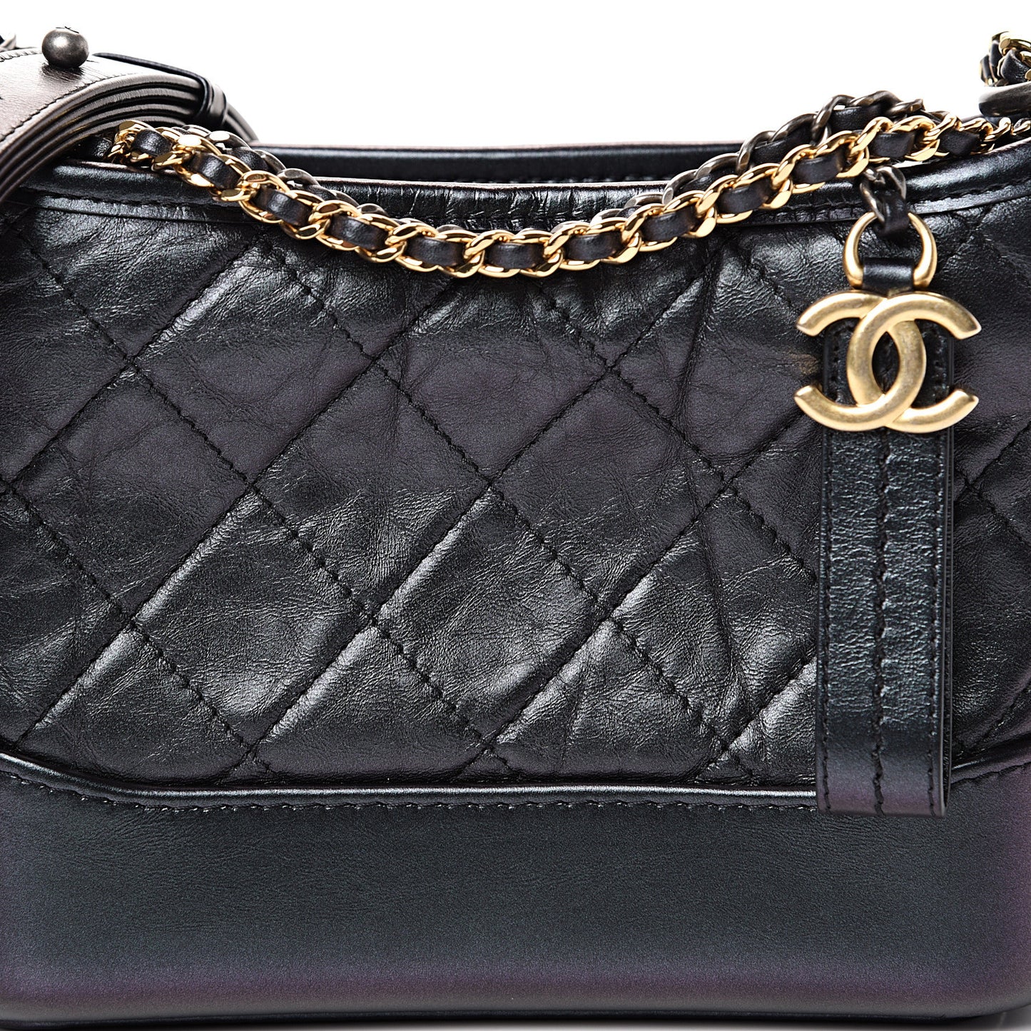 Aged Calfskin Quilted Small Gabrielle Hobo Black