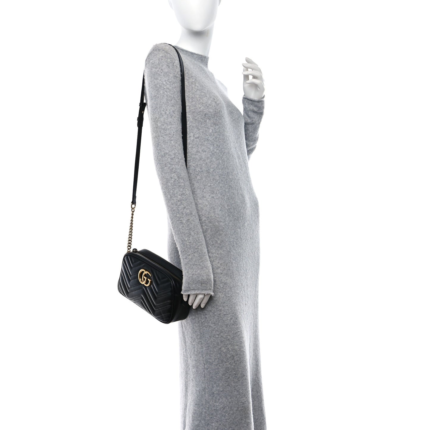 Calfskin Matelasse Small GG Marmont Chain Shoulder Bag Black