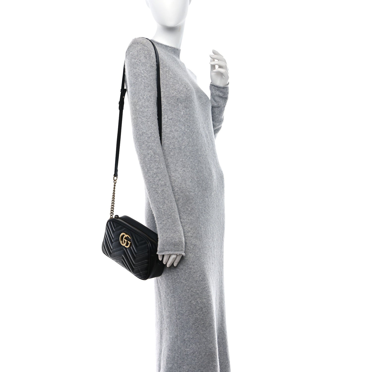 Gucci Calfskin Matelasse Small GG Marmont Chain Shoulder Bag Black 2 of 14