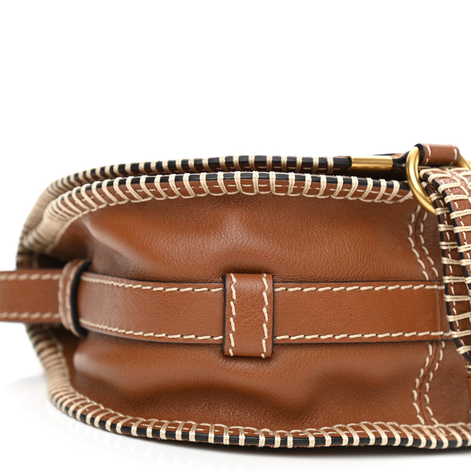 Chloe Suede Calfskin Stitched Small Marcie Round Crossbody Bag Tan 9 of 10