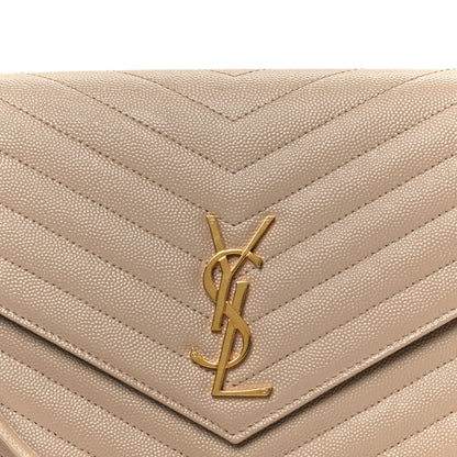 Saint Laurent Grain De Poudre Matelasse Chevron Monogram Envelope Clutch Dark Beige 8 of 10